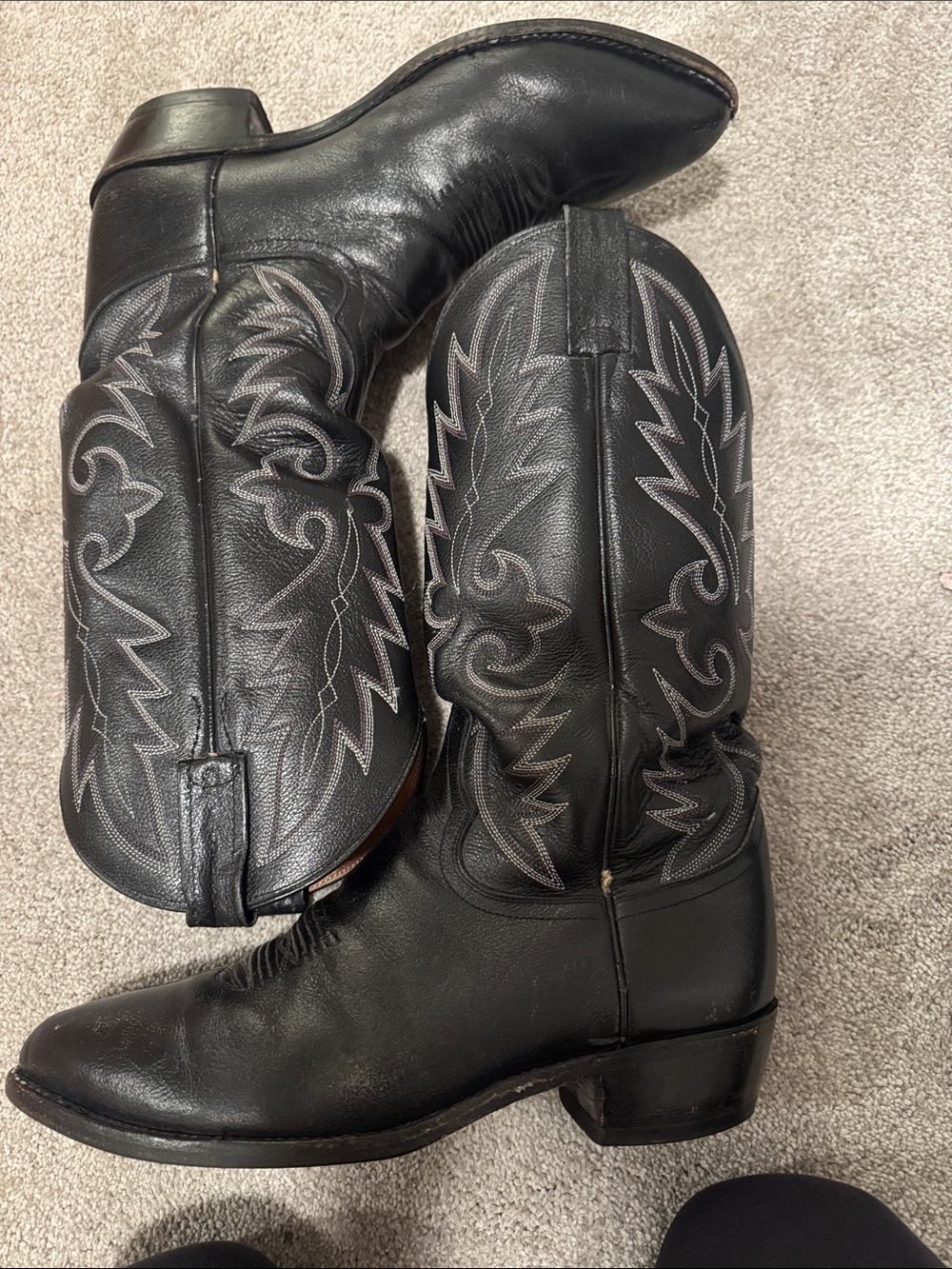 Dan Post Black Leather Western Cowboy Boots with Stitching